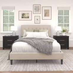 Kirklands Home Beige Tufted Low Profile Platform Queen Bed Tan Sale