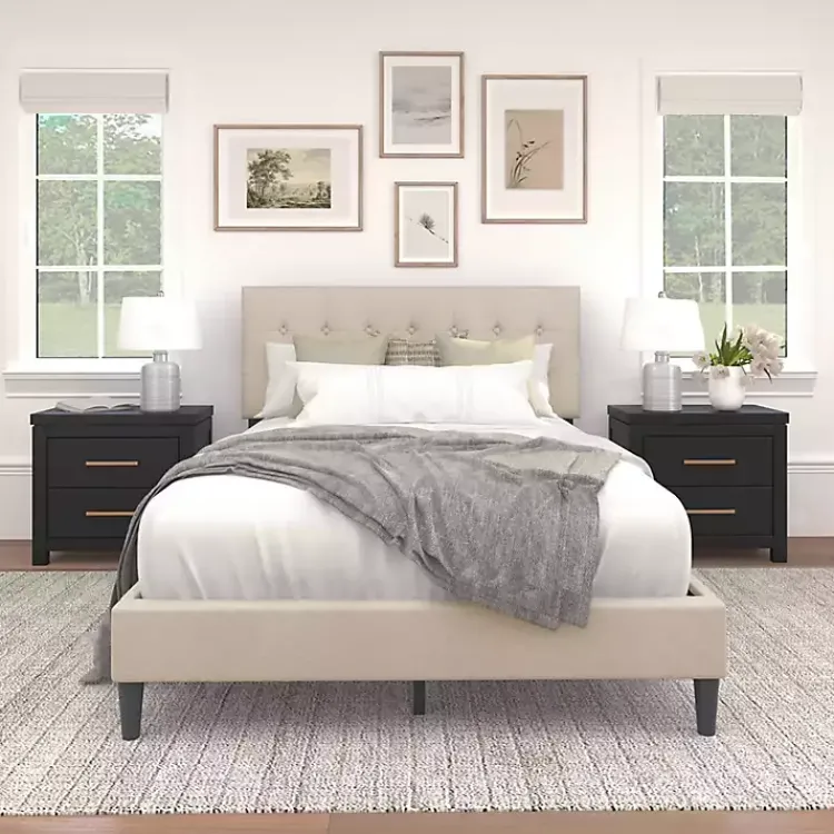 Kirklands Home Beige Tufted Low Profile Platform Queen Bed Tan Sale