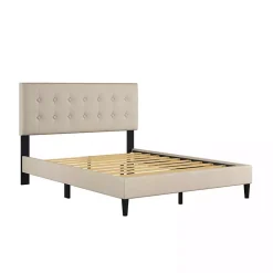 Kirklands Home Beige Tufted Low Profile Platform Queen Bed Tan Sale