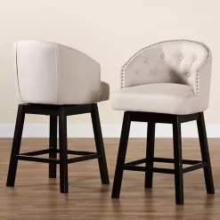 Kirklands Home Beige Tufted Seat Swivel Counter Stools, Set of 2 Tan Online
