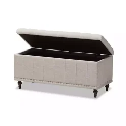 Kirklands Home Beige Tufted Upholstery Storage Ottoman Tan Discount