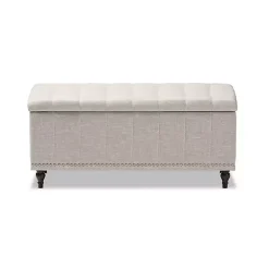 Kirklands Home Beige Tufted Upholstery Storage Ottoman Tan Discount