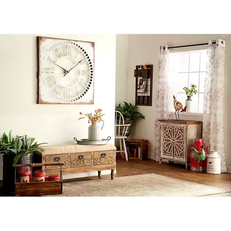 Kirklands Home Beige Upholstered Acanthus Carved Wooden Bench Tan Discount