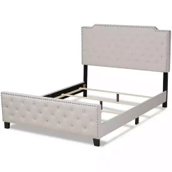 Kirklands Home Beige Upholstered Button Tufted King Panel Bed Ivory Online