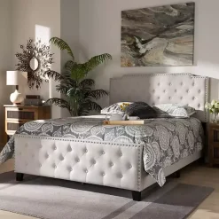 Kirklands Home Beige Upholstered Button Tufted King Panel Bed Ivory Online