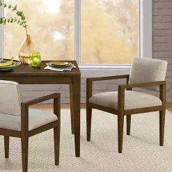 Kirklands Home Beige Upholstered Wood Dining Chairs, Set of 2 Tan Discount