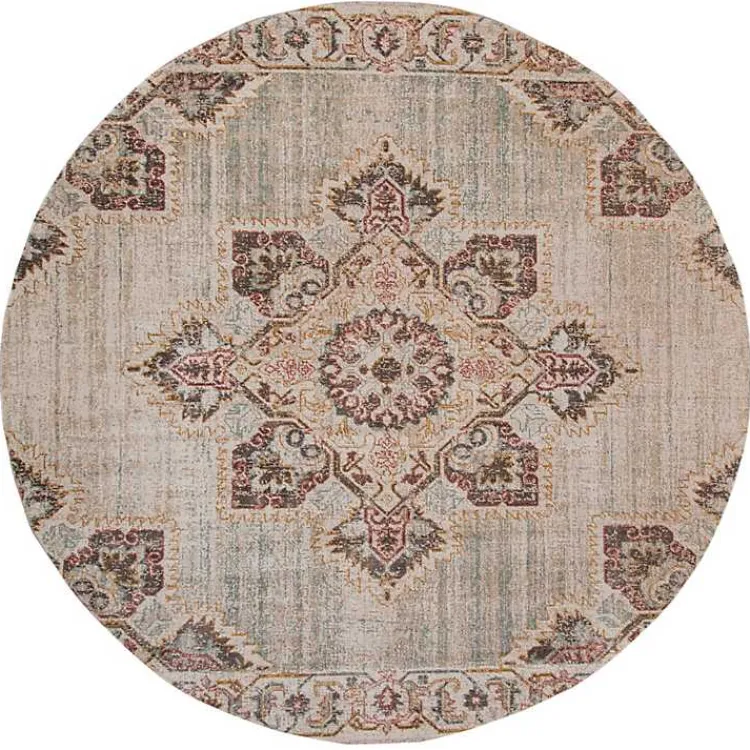 Kirklands Home Beige Vintage Medallion Round Area Rug, 6 ft. Brown Outlet