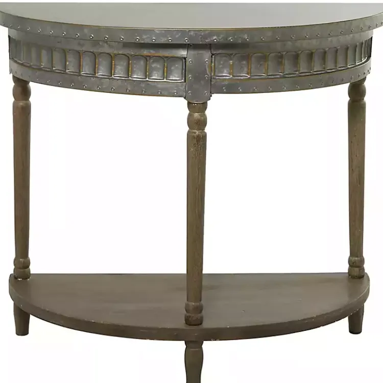 Kirklands Home Beige Wood and Metal Half Moon Console Table Tan Outlet