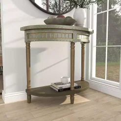 Kirklands Home Beige Wood and Metal Half Moon Console Table Tan Outlet