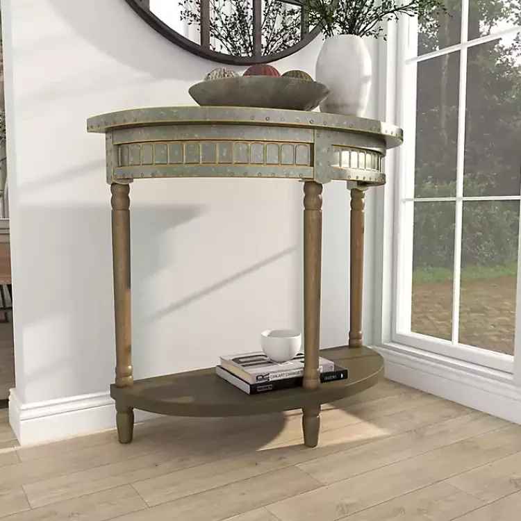 Kirklands Home Beige Wood and Metal Half Moon Console Table Tan Outlet