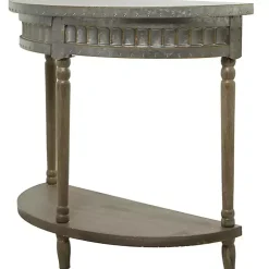 Kirklands Home Beige Wood and Metal Half Moon Console Table Tan Outlet