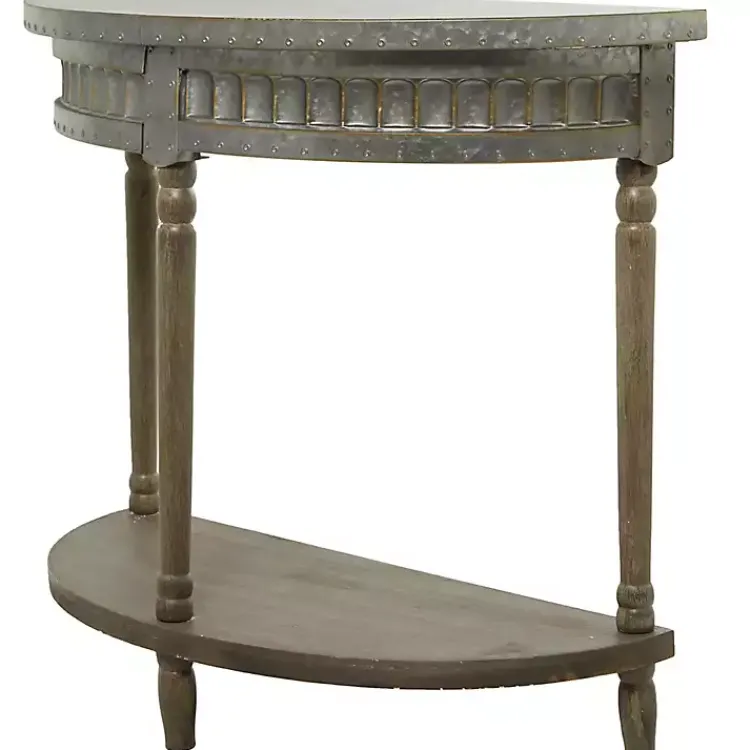 Kirklands Home Beige Wood and Metal Half Moon Console Table Tan Outlet