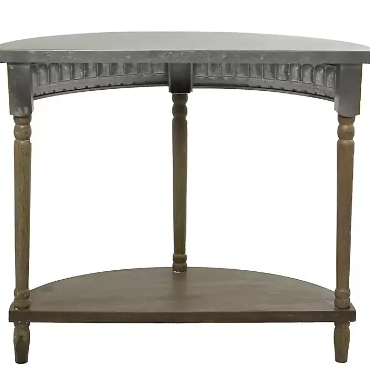 Kirklands Home Beige Wood and Metal Half Moon Console Table Tan Outlet