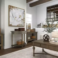 Kirklands Home Beige Wood and Metal Half Moon Console Table Tan Outlet