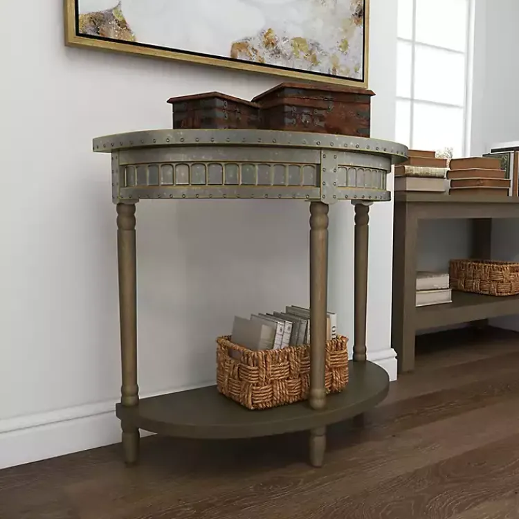 Kirklands Home Beige Wood and Metal Half Moon Console Table Tan Outlet