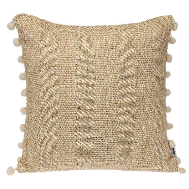 Pillows>Kirklands Home Beige Woven Pom Pom Pillow Tan