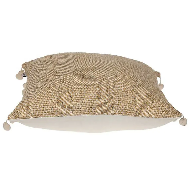 Pillows>Kirklands Home Beige Woven Pom Pom Pillow Tan