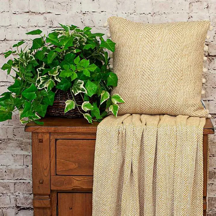 Pillows>Kirklands Home Beige Woven Pom Pom Pillow Tan