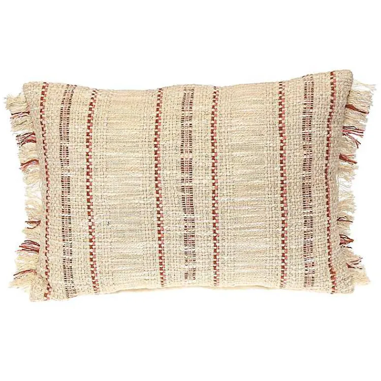 Pillows>Kirklands Home Beige Woven Red Stripes Lumbar Pillow Tan