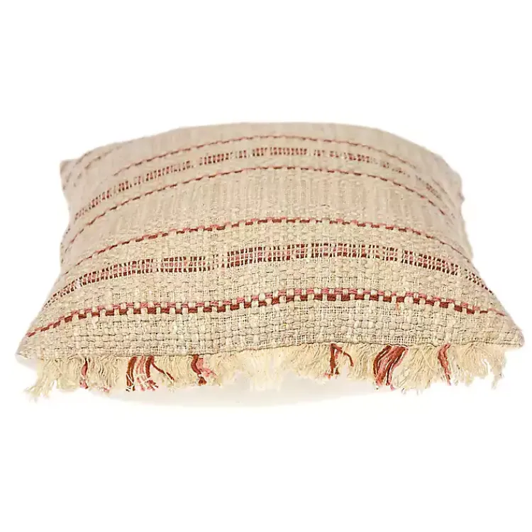 Pillows>Kirklands Home Beige Woven Red Stripes Lumbar Pillow Tan