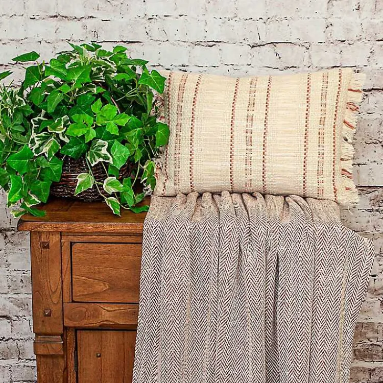 Pillows>Kirklands Home Beige Woven Red Stripes Lumbar Pillow Tan