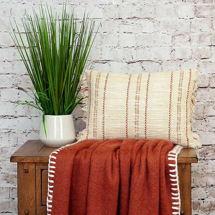 Pillows>Kirklands Home Beige Woven Red Stripes Lumbar Pillow Tan