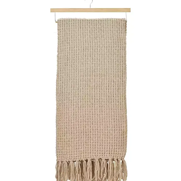 Blankets & Throws>Kirklands Home Beige Woven Waffle Knit Chenille Throw Tan