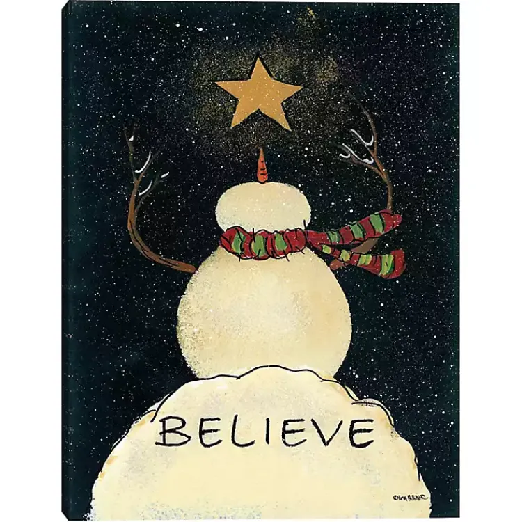 Christmas Art & Wall Decor>Kirklands Home Believe Snowman Canvas Art Print