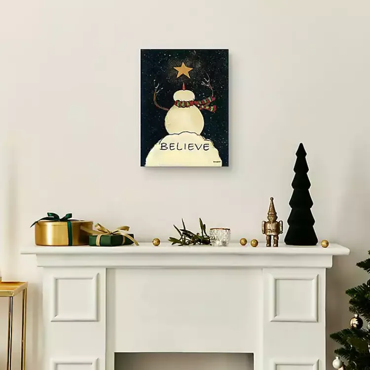 Christmas Art & Wall Decor>Kirklands Home Believe Snowman Canvas Art Print