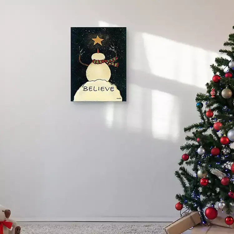 Christmas Art & Wall Decor>Kirklands Home Believe Snowman Canvas Art Print
