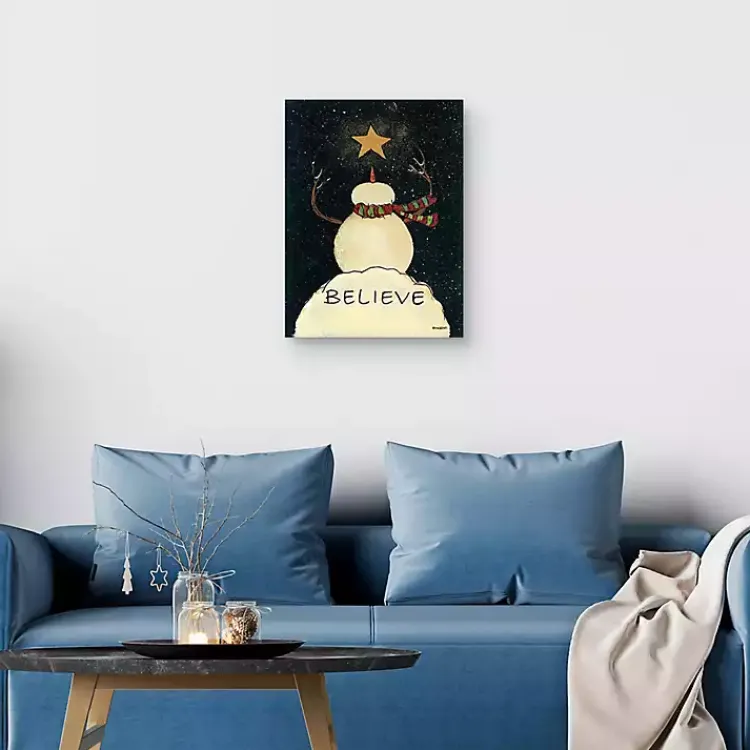Christmas Art & Wall Decor>Kirklands Home Believe Snowman Canvas Art Print