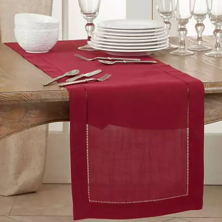 Kirklands Home Berry Hemstitch Border Table Runner Red Clearance