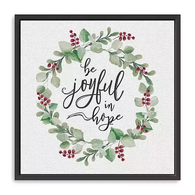 Christmas Art & Wall Decor>Kirklands Home Berry Wreath Be Joyful Framed Canvas Art Print White