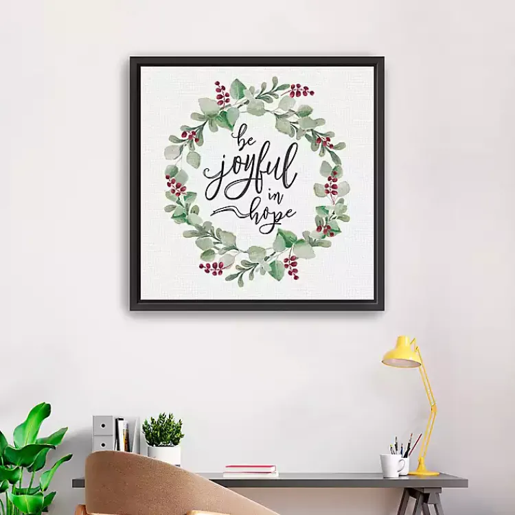 Christmas Art & Wall Decor>Kirklands Home Berry Wreath Be Joyful Framed Canvas Art Print White