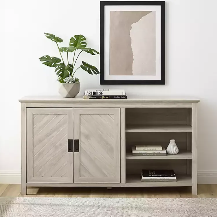 Kirklands Home Birch 2-Door Chevron Cabinet Tan Outlet