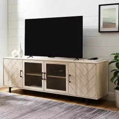 Kirklands Home Birch Wood Herringbone 4-Door TV Sd Tan Discount