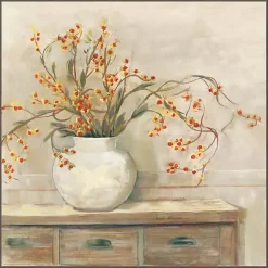 Kirklands Home Bittersweet Bouquet Framed Canvas Art Print Tan New