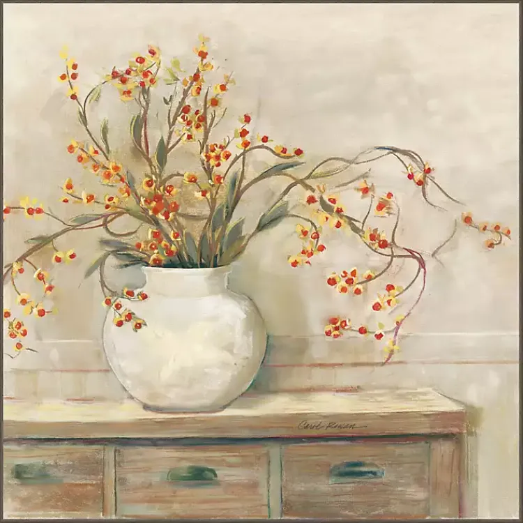 Kirklands Home Bittersweet Bouquet Framed Canvas Art Print Tan New
