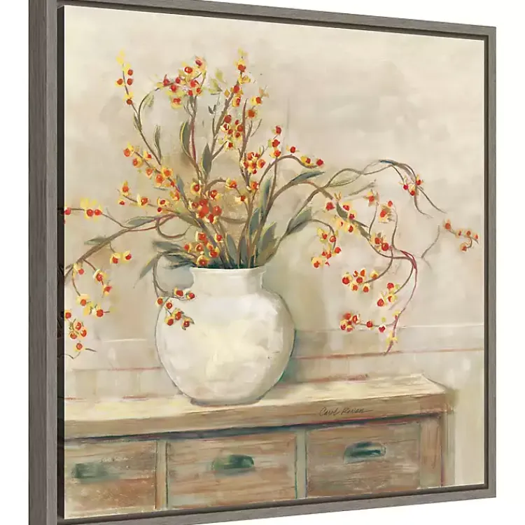Kirklands Home Bittersweet Bouquet Framed Canvas Art Print Tan New