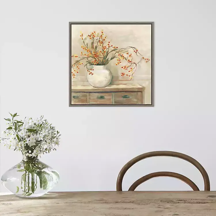 Kirklands Home Bittersweet Bouquet Framed Canvas Art Print Tan New