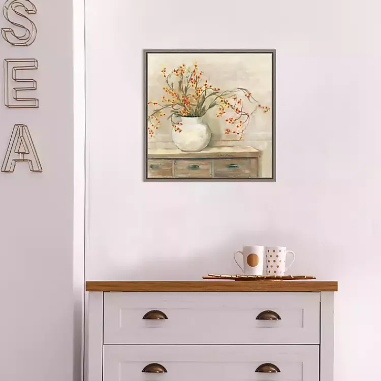 Kirklands Home Bittersweet Bouquet Framed Canvas Art Print Tan New