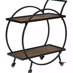 Kirklands Home & Brown Wood 2-Tier Odessa Bar Cart Black Outlet