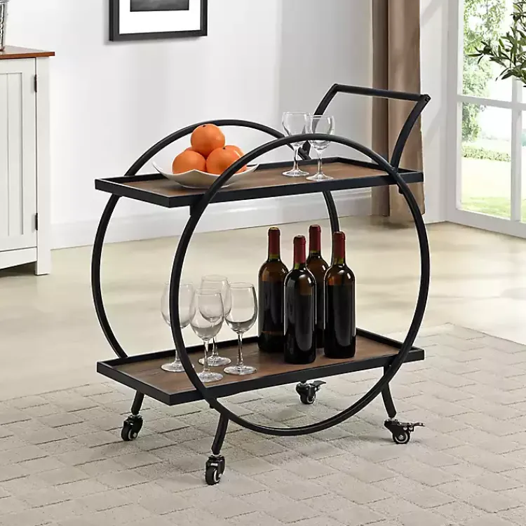 Kirklands Home & Brown Wood 2-Tier Odessa Bar Cart Black Outlet