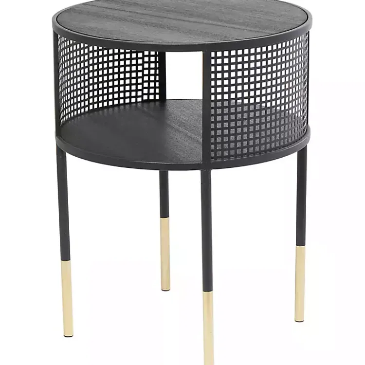 Kirklands Home & Gold Metal Mesh Round Accent Table Black New