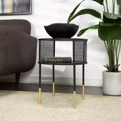 Kirklands Home & Gold Metal Mesh Round Accent Table Black New
