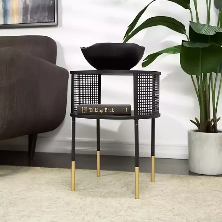 Kirklands Home & Gold Metal Mesh Round Accent Table Black New