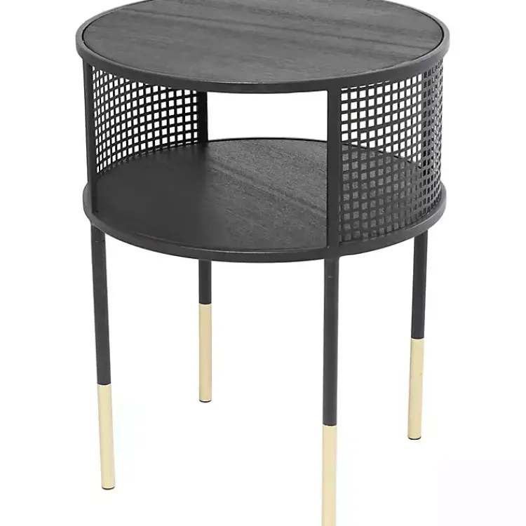Kirklands Home & Gold Metal Mesh Round Accent Table Black New