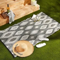 Kirklands Home Black & Gray Diamond Stripe Outdoor Area Rug, 4x6