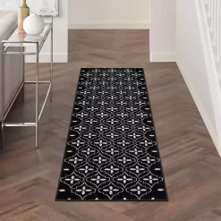 Kirklands Home Black & Ivory Quatrefoil Indoor/Outdoor Runner Clearance
