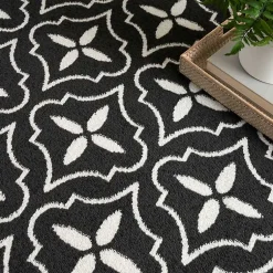 Kirklands Home Black & Ivory Quatrefoil Indoor/Outdoor Runner Clearance